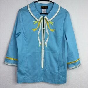 Bob Mackie Wearable Art Womens Light Blue Embroidered Vintage Blouse Size Medium